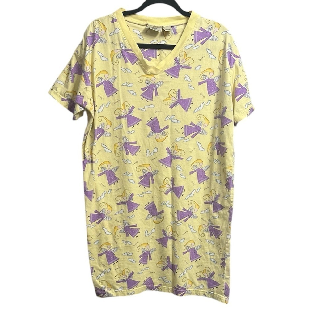 EJC Apparel Group One Size Cotton Knit V-Neck Colorful Angels Night Shirt Gown